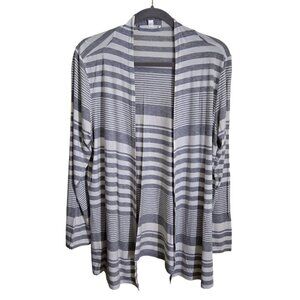 Cyrus Gray White Striped Lightweight Open Front Cardigan Sweater Size L